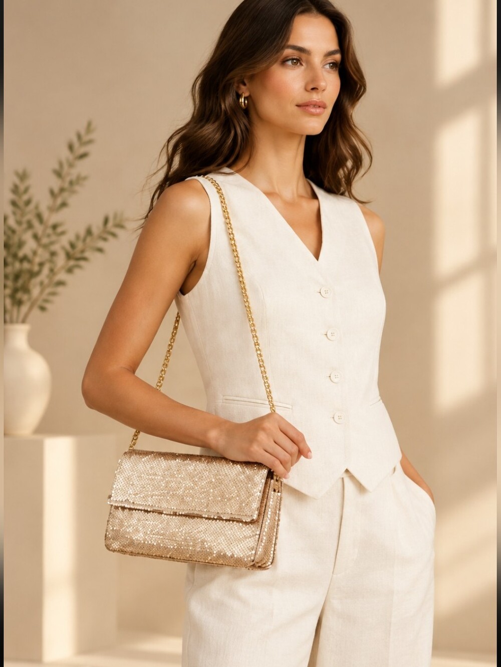 Nicole Miller Sequin Gold Clutch Bag